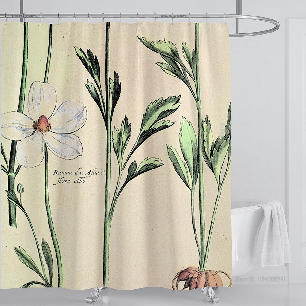 Plant Floral Shower Curtain Waterproof Shower Curtain Polyester Fabric 3D Printed Curtain Bathroom Decoration With Hooks