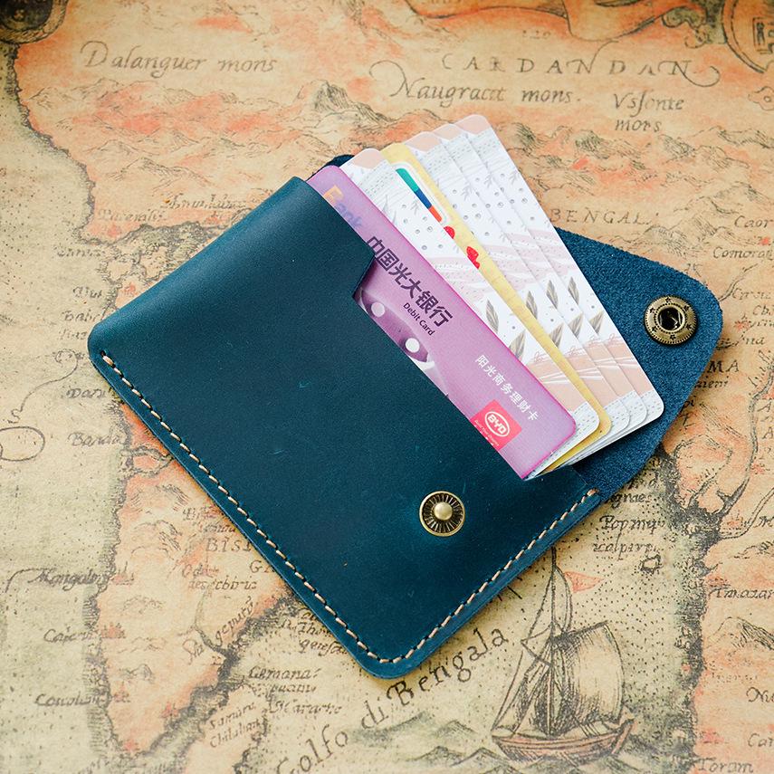 Cross-Border Crazy Horse Leather Card and Coin Holder with Snap Button
