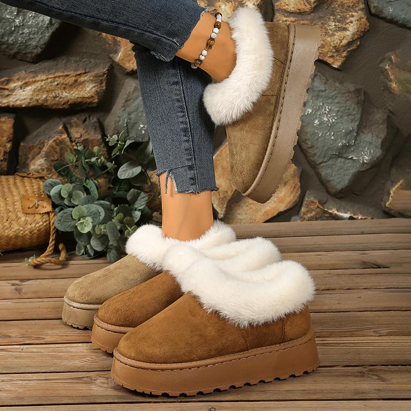 Fashion Fluffy Fur Winter Boots for Women 2025 Plus Size Non Slip Platform Snow Boots Woman Suede Thicken Plush Warm Cotton Shoes Female