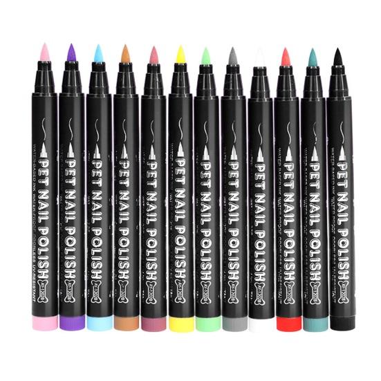 

12-цветный набор ручек для дизайна ногтей для домашних животных, быстросохнущие ручки для лака для ногтей для собак, мягкие кисти для щенков и кошек, креативные принадлежности для ухода за домашними животными 12pcs