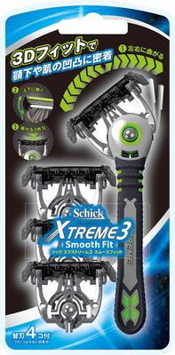 Schick Extreme 3 Smooth Fit 3 Blades with 4 Spare Blades Installed On the Main 3D Fit Close Shave Razor Shaving (1 Unit) Men's