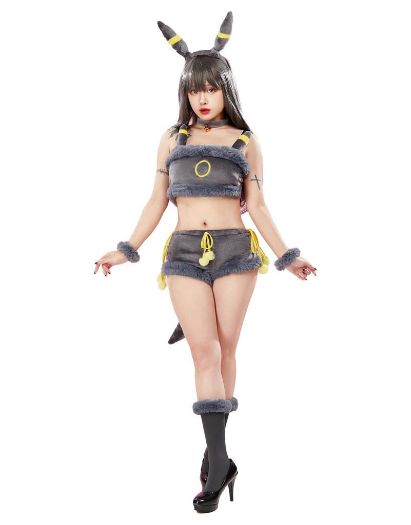 Beauty Costume Cosplay Anime Game Sexy Cute Tank Top Shorts Lingerie Sleeveless Home Wear Pajamas Belly Showing Black Cat Monster Monster Beast Cute