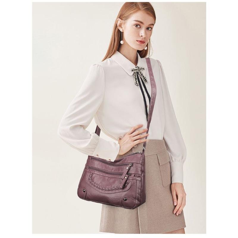 2025 Women's Soft Leather Shoulder & Crossbody Bag Versatile Multi-Pocket Shoulder Bag for Middle-Aged & Elderly