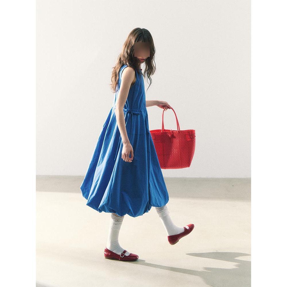 

Beautiful bud skirt versatile temperament dress new holiday style blue round neck sleeveless adjustable drawstring vest S- (can be worn within 45kg) світло-синій колір