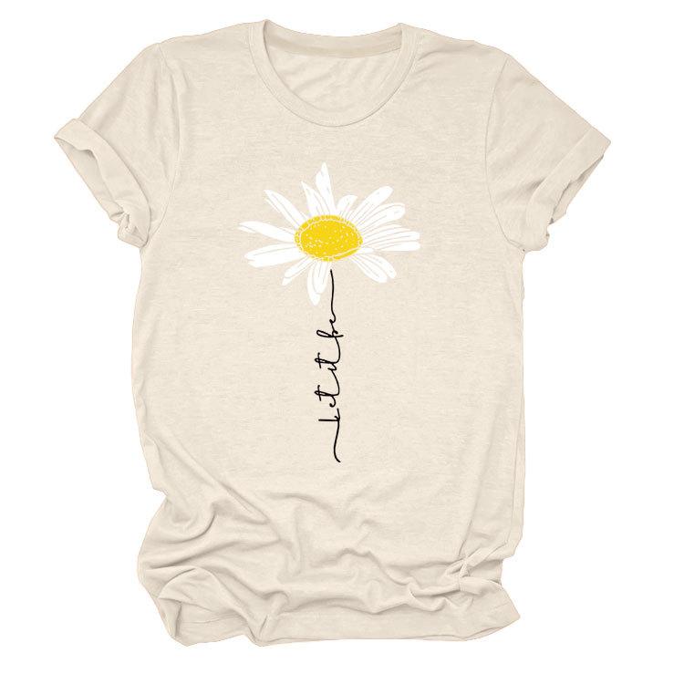 Sommer Rundhals 3D Gänseblümchen Print Top Modische Lässige Kurzarm Damen T-Shirts