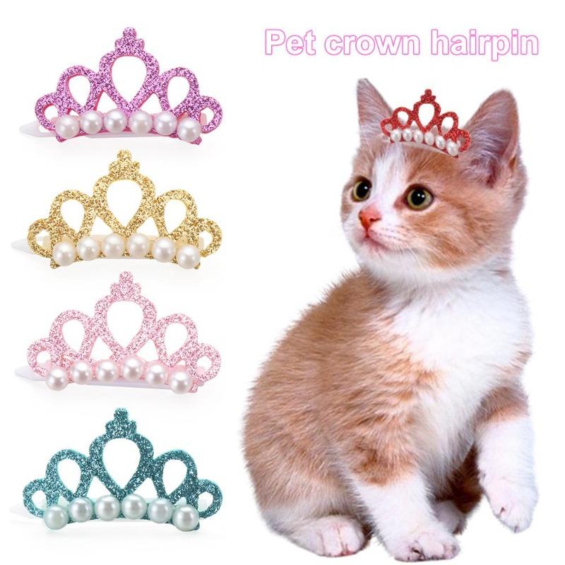 5Pcs Pet Small Dogs Cat Faux Pearl Crown Shape Bows Hair Clips Head Decoration for Pets Hairpins Decor Grooming Accessoires