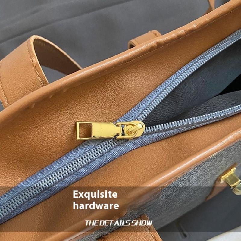 Contrast Canvas Bag Casual Versatile Shoulder Handbag Bucket Bag Large Capacity Tote Bag