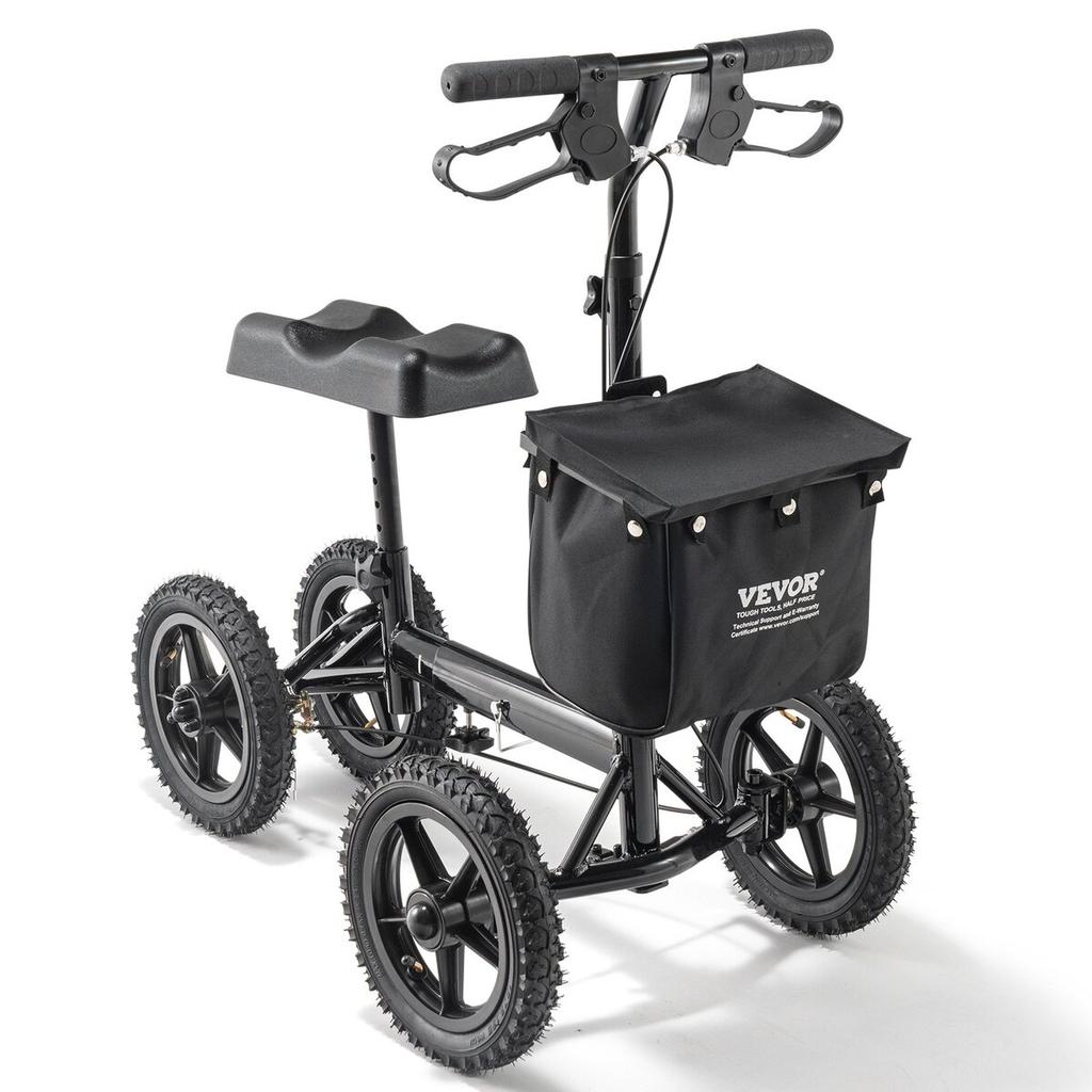 Folding Knee Scooter, Aluminum Steerable Knee Walker with Height-Adjustable Handlebar & Knee Pad, 12" All-Terrain Wheels, Dual Brakes, Leg Recovery