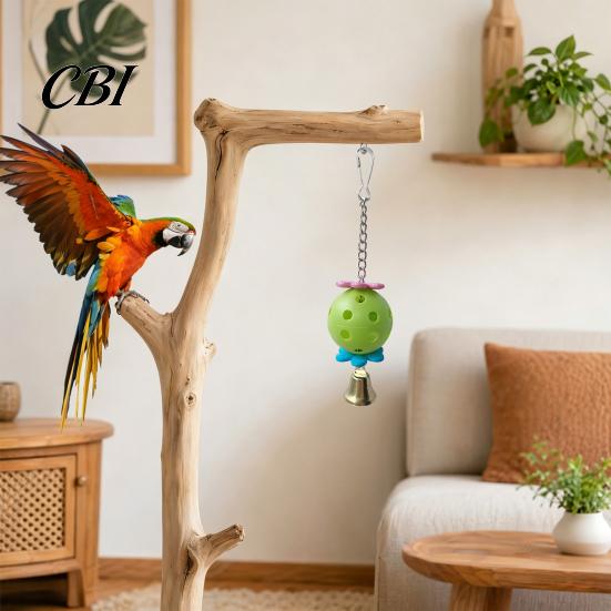 Hanging Bird Toy Parrot Foraging Ball Toy, Plastic Hollow with Bell, Cage Enrichment for Lovebird Budgie Cockatiel Conure