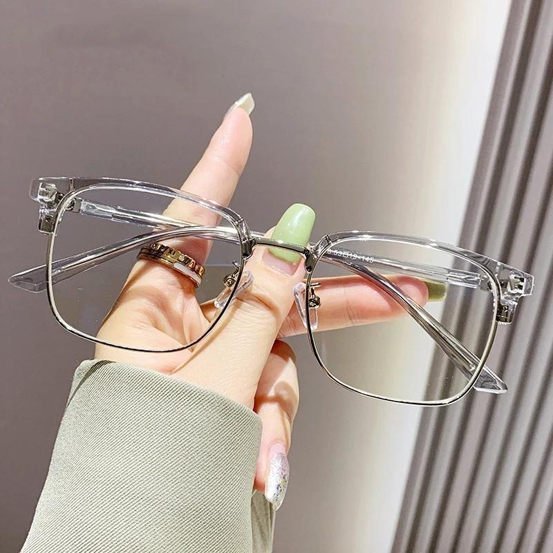 

Vintage Half Spectacle Frame Frame Transparent Eyeglasses Luxury Design Minus Diopter Myopia Eyewear Classic Trendy Blue Light Blocking Glasses -2.5