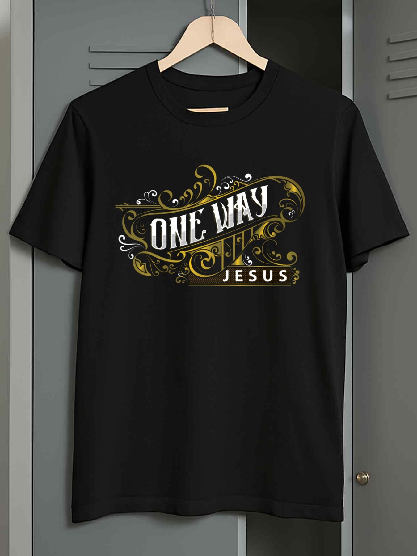 Men s T-Shirt Y2K One Way Jesus Faith Black L