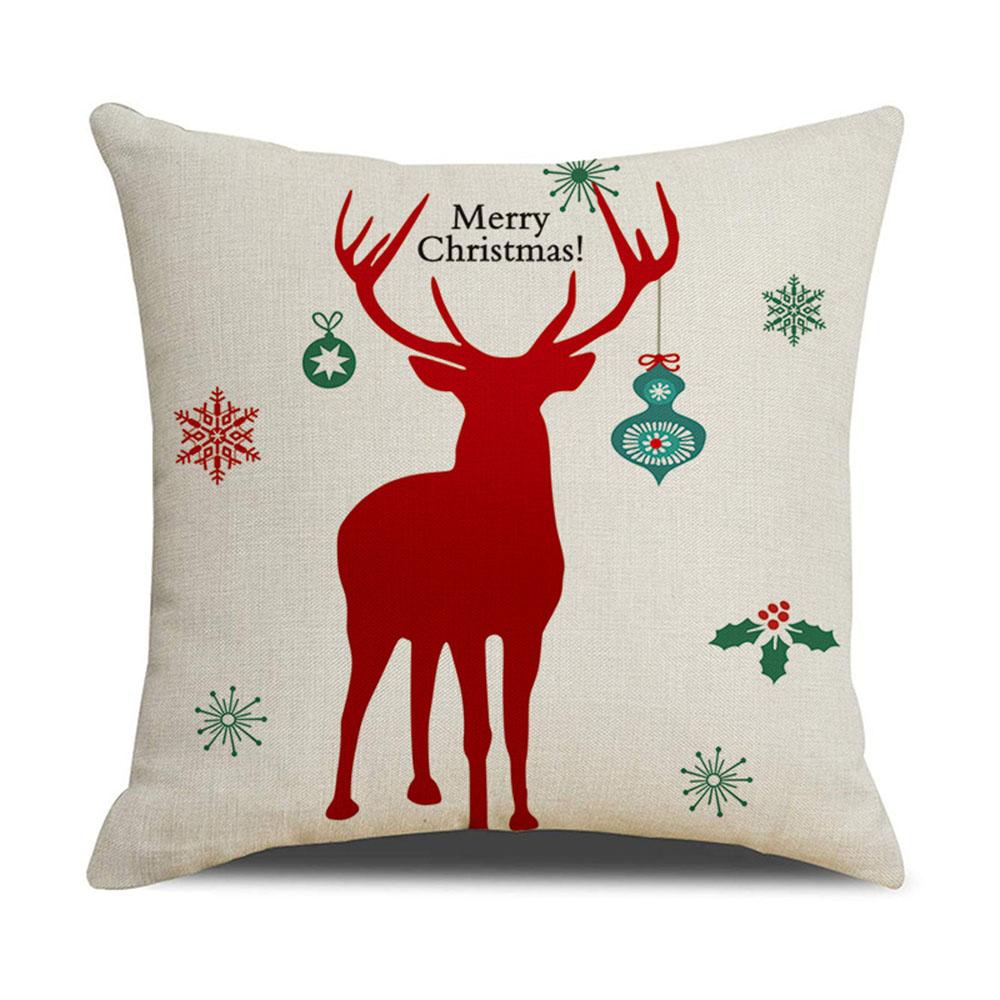 Christmas Red Deer Christmas Style Cotton Linen 45X45CM Cushion Cover Waist Pillow Case Living Room Chair Sofa Home Decoration