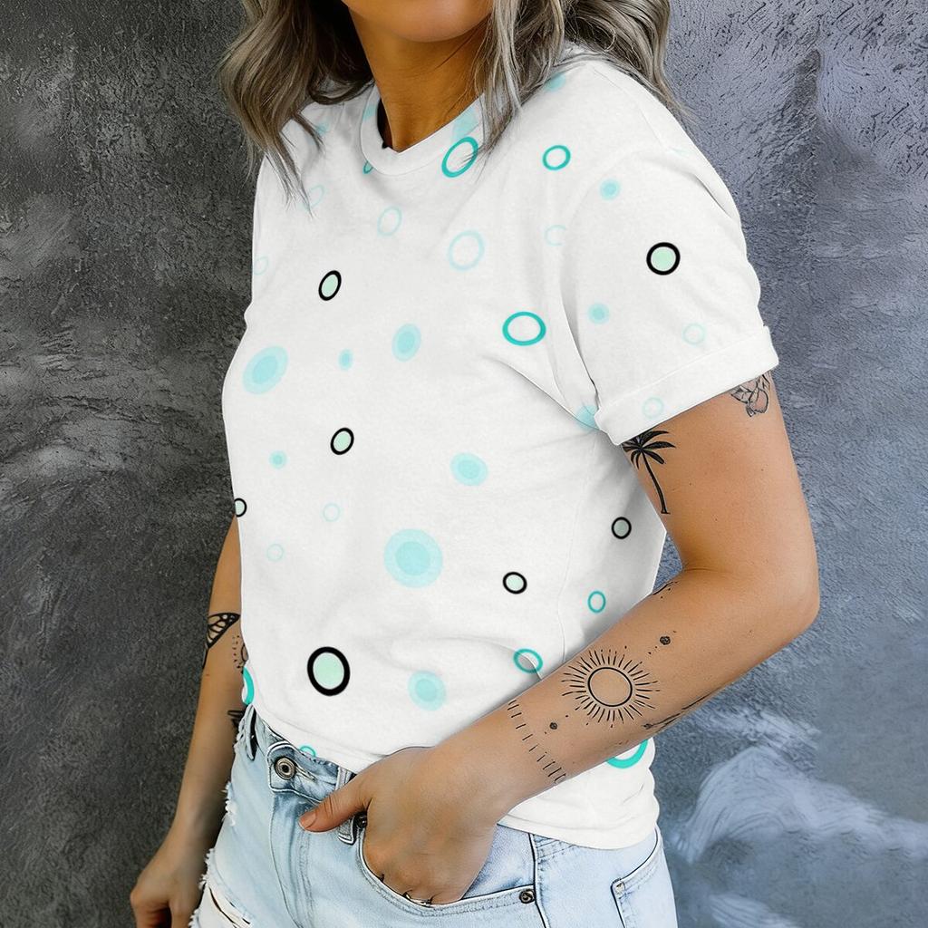 Simple and personalized circle printed short sleeved round neck T-shirt for women's summer casual fashion versatile daily top