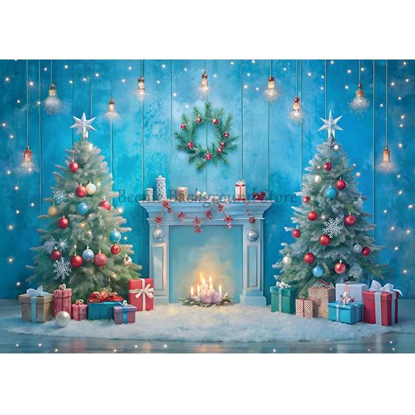 Beenle Christmas Photography Backdrop Xmas Tree Fireplace Gifts Family Party Decor Kids Portrait Background Decor Photo Studio