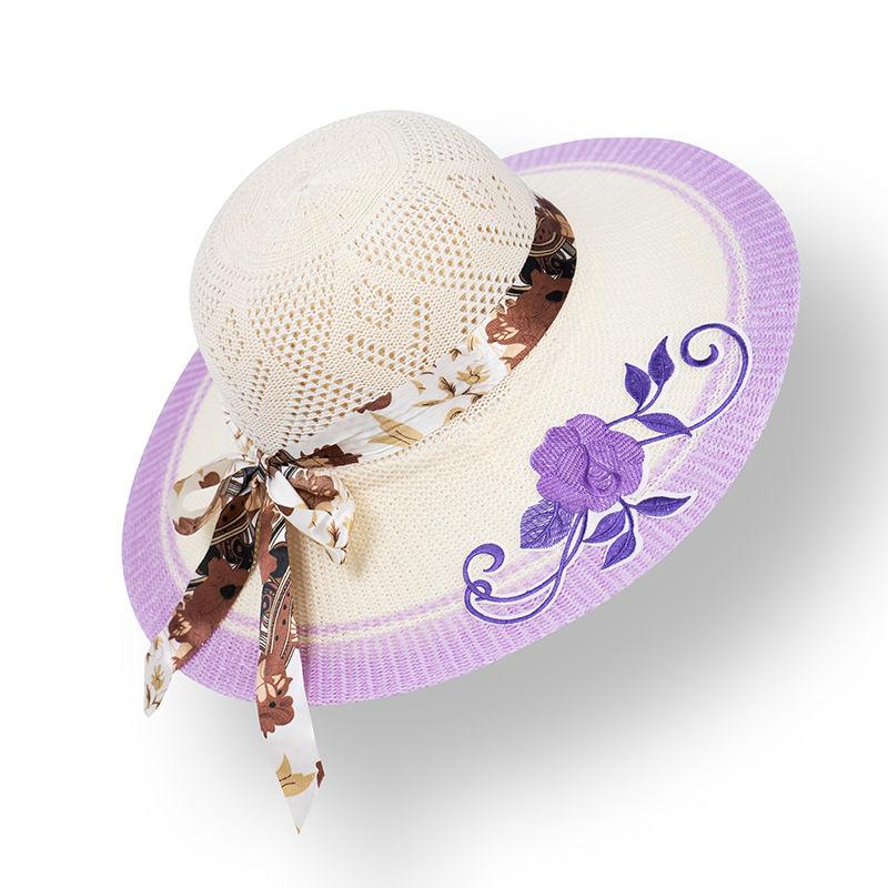 Шляпа женская летняя дорожная шляпа от солнца пляжная шляпа с вышитым большим карнизом шляпа с травой летняя женская шляпа от солнца 58cm