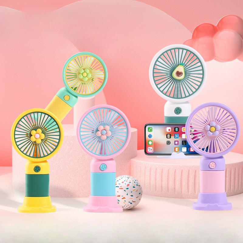 Cartoon Fruit Flower Portable Desktop Lazy Fan Mobile Phone Stand Multi Use Handheld Small Fan Student Charging Edition