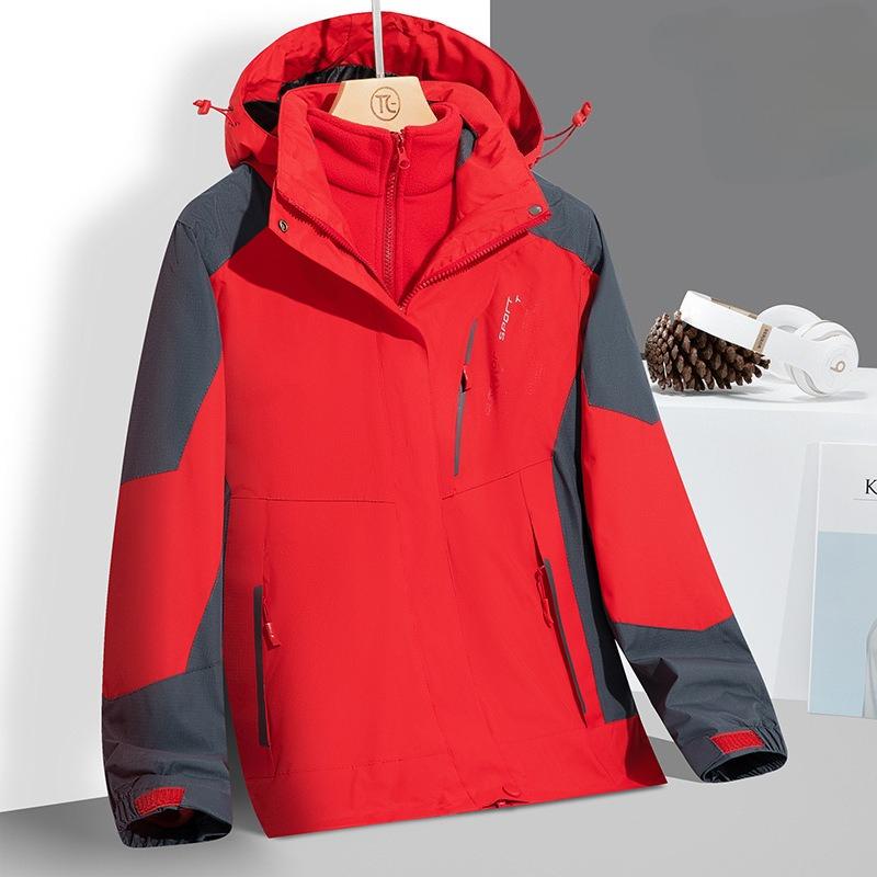 Autumn and Winter Outdoor Large Size Jacket Women's Three-in-one Two-piece Set Thickened Removable Fleece Liner