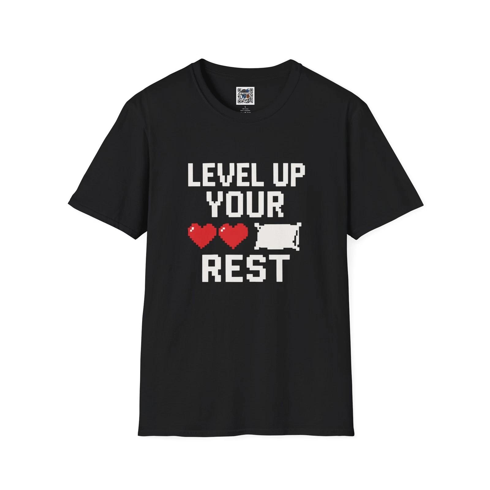 

Level Up Your Rest T-Shirt – Pixel Hearts & Pillow Gamer Tee Gift for Gamers 2XL