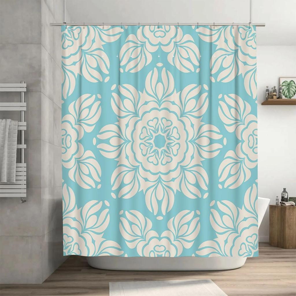 Blue White Floral Shower Curtain Luxury Decorative Fabric for Bathrooms Waterproof Bathroom Liner Size Customizable