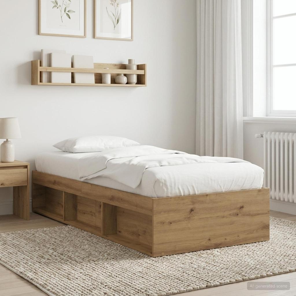 Bed Frame with Storage Engineered Wood Oak Finish 80 x 200 cm