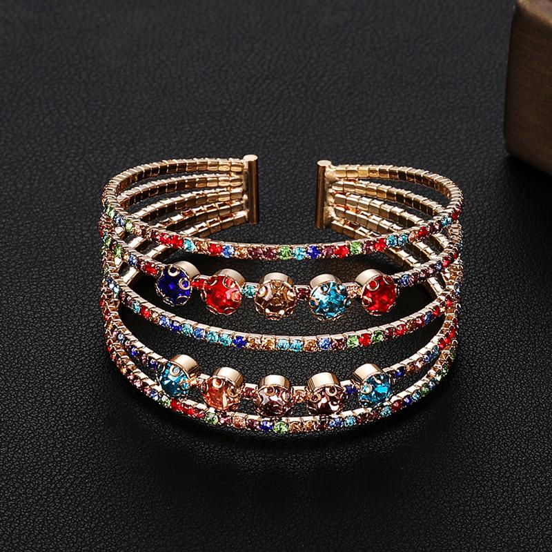 Bridal accessories, temperament full diamond open elastic bracelet multi-row claw chain pearl bracelet