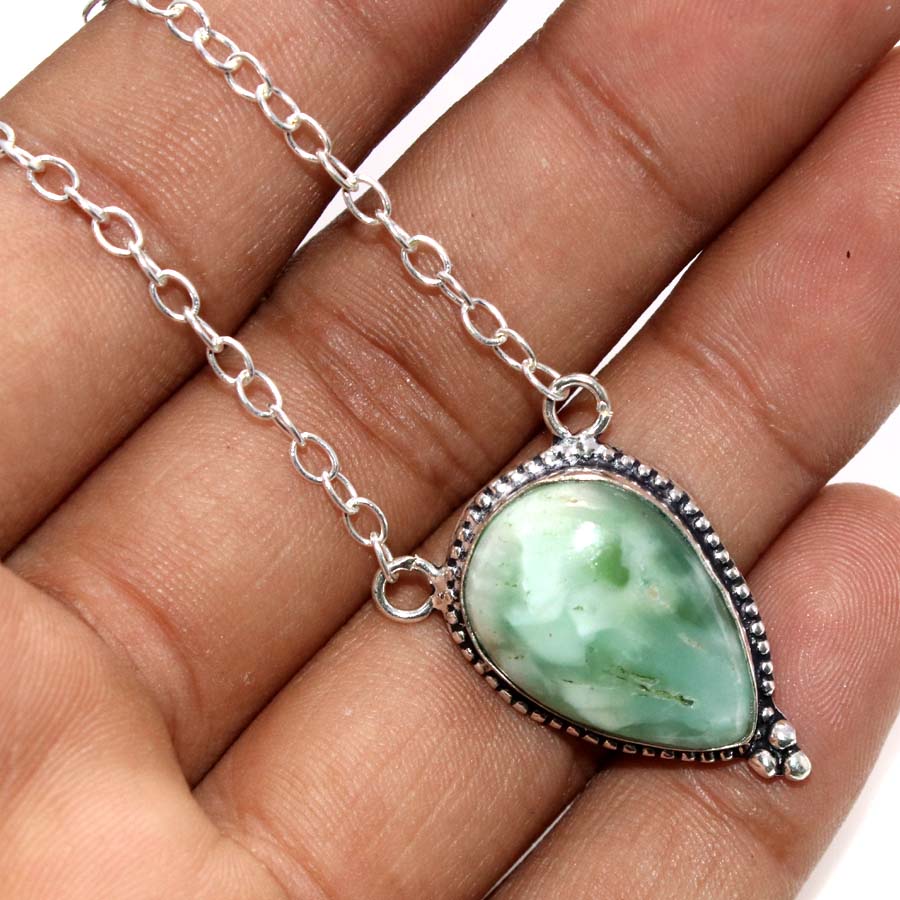 Huge Hememorphite Larimar 925 Silver Plated Necklace 18" Must Have Jewelry a1H29