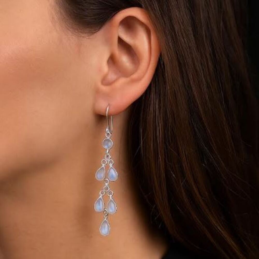 

Лунный камень Драгоценный камень Стерлинговое серебро 925 пробы Женские серьги-подвески ручной работы Дизайнерские Серьги с камнем рождения