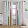 Double Layer Gradient Rainbow Blackout Curtains with Star Cutouts for Kids Room Bedroom Living Room Decor