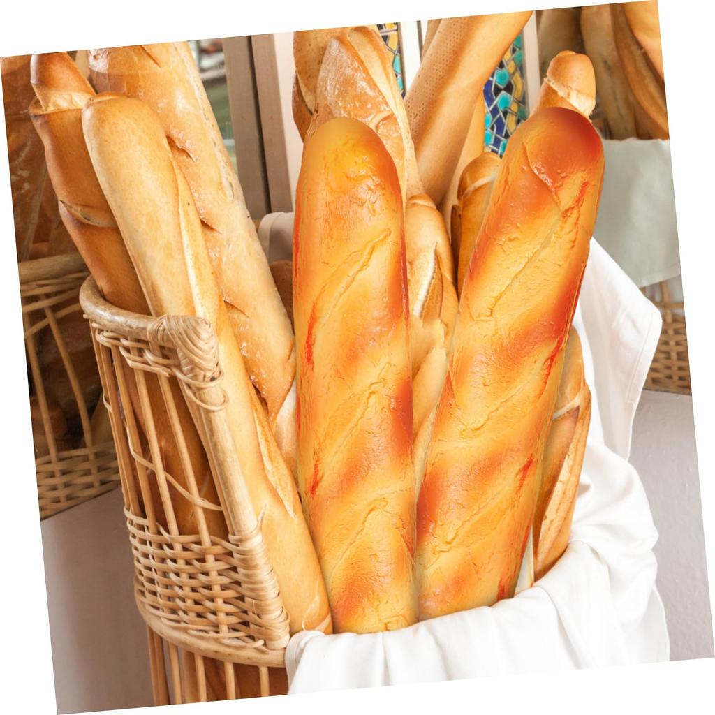 YARDWE Artificial French Longbread Lifelike Fake Food Kitchen Decor Photography Props PU Fake Bread Model 2-Piece Pan - -