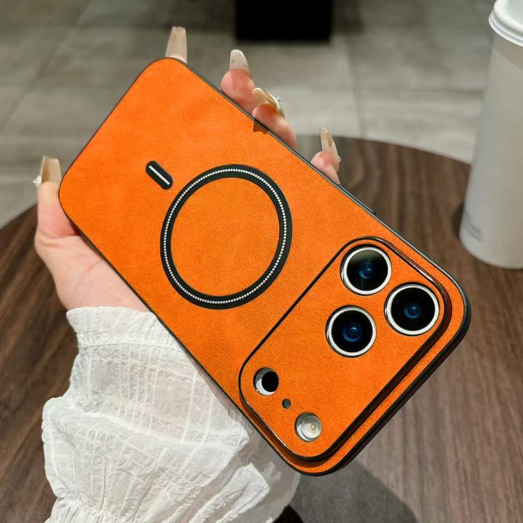 Lambskin Faux Leather Magnetic Case for iPhone 15 Pro Max, PU+TPU+PC Wear-resistant Shockproof Protective Cover