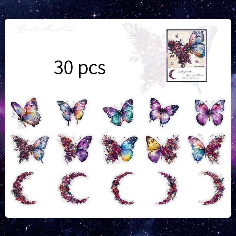 

30 pcs/pack Vintage Butterfly PET Stickers Creativity Decorative Hand Account Scrapbooking Junk Journal Supplies