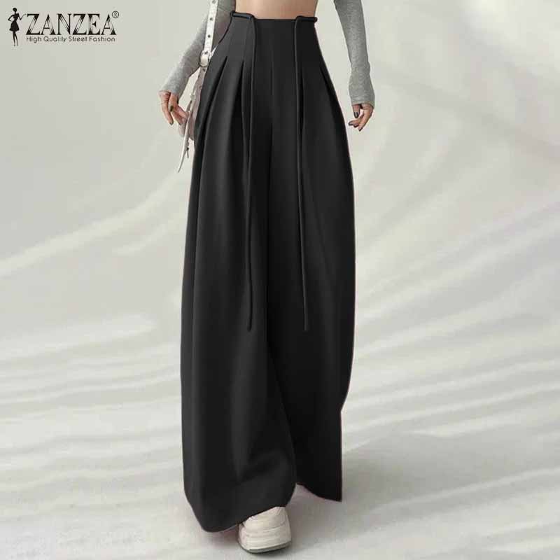 ZANZEA Damskie codzienne spodnie luźne z bocznym zamkiem błyskawicznym, w jednolitym kolorze