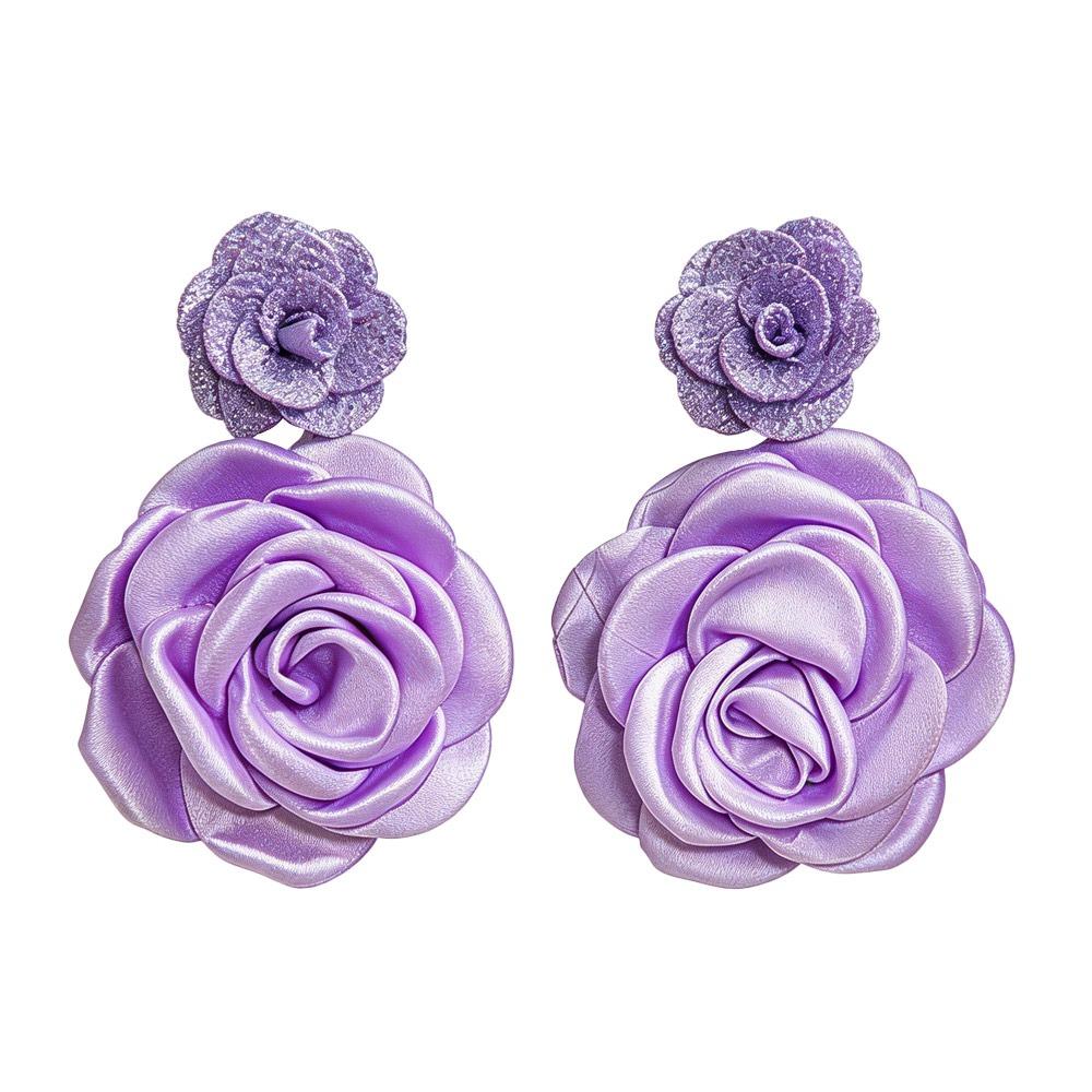 1 Pair Multi-Color Flower Stud Earrings Large Drop Earrings Floral Earring Gentle Fresh Fabric Simulated Floral Earrings