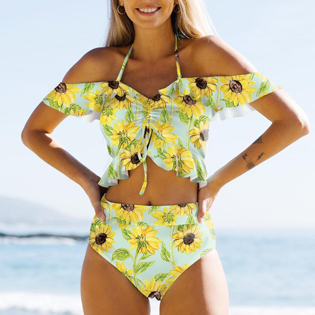 Dames volangkant hengende hals sexy splitt høy midje bikini badedrakt