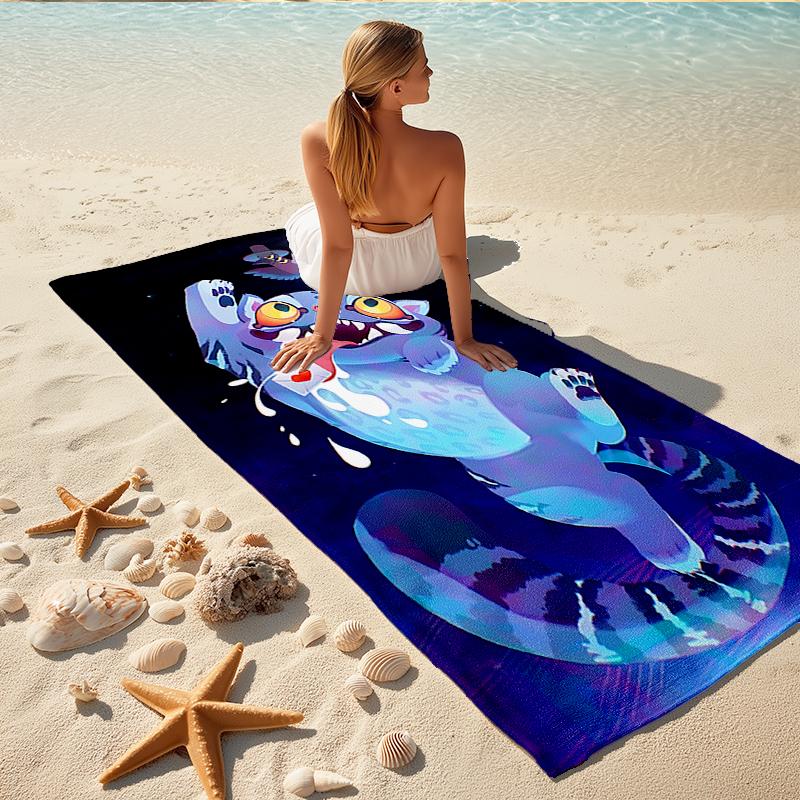 1Pc Space Cat Adventure Beach Towel, Quick Dry, Multi-Use for Beach Pool Gym Yoga Home Travel, Christmas, Halloween, Xmas Gift Em92916