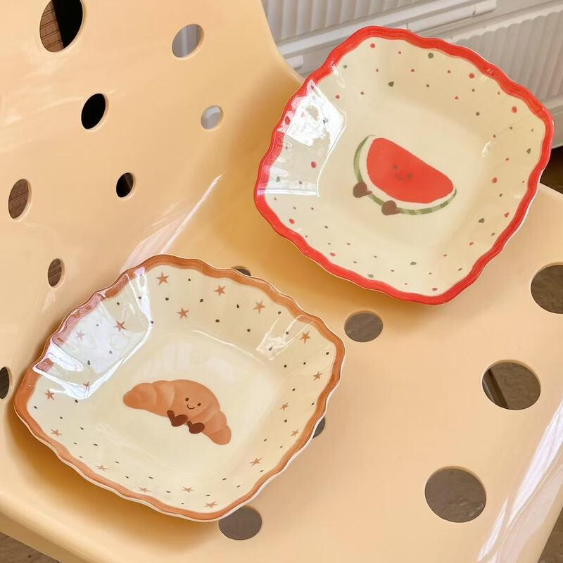 RuHan Fruit Croissant Ceramic Square Plates (2-Pack)