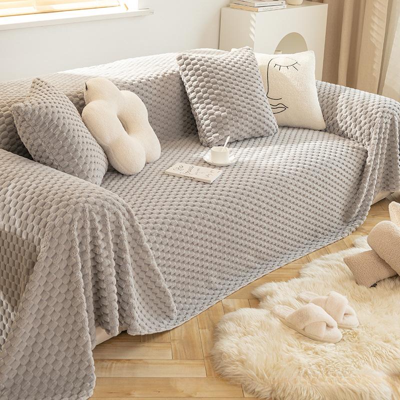 Anti-Scratching Sofa Cover Cloth Ins Style Sofa Towel Winter Plush Sofa Cover All-Inclusive Universal Sofa Cover Full Covered