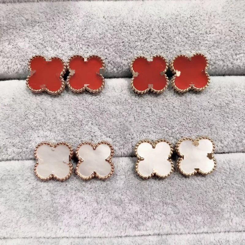 

Красные серьги-пусеты Четырехлистный клевер для женщин - Роскошные не тускнеющие титановые каффы с нишевым дизайном Gold White Shell