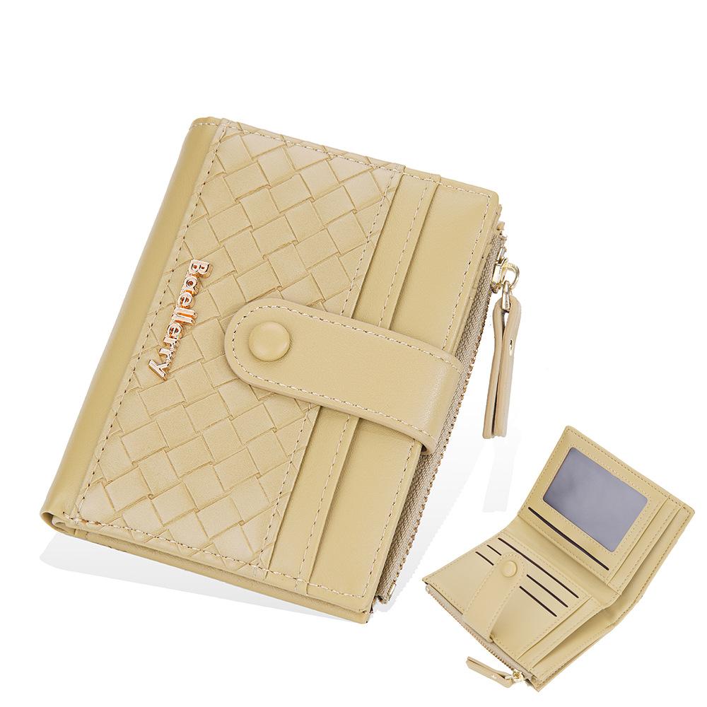 Women's Short Purse Korean Style Wallet Woven Pattern Billfold Snap Button Notecase Zipper Coin Purse Pu Leather Card Holder