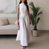 2025 Summer European & American Women's Sleeveless High Neck Solid Color Waist-Cinched Dress
