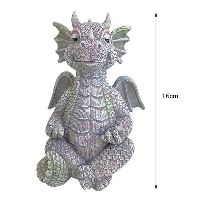 1 Pcs Garden Statue Dragon Meditation Statue Resin Ornament Dinosaur Shape Sculpture Outdoor Yard Decoration Home Decor