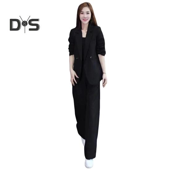 Σετ Γυναικείο Επίσημο Παλτό Παντελόνι 2 Τεμαχίων Μακρυμάνικο Διπλόκουμπο Ζακέτα Καρντιγκάν Μήκους Μέσης Φαρδύ Ίσιο Παντελόνι Ψηλόμεσο Επίσημο