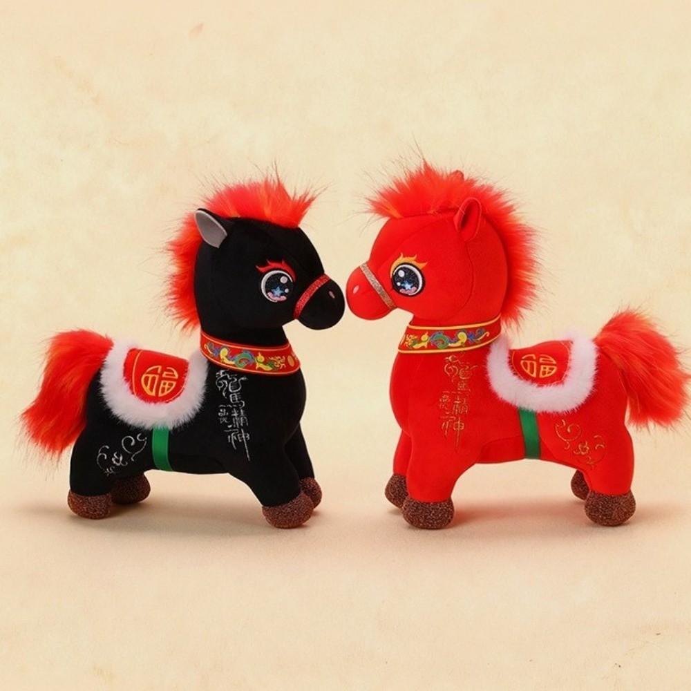 Fluffy Cartoon Steed Doll Chinese Style Zodiac Pony Figurine Plush Horse Doll  Birthday Gift