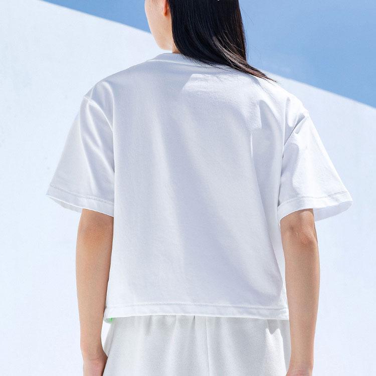 Anta Letter Pattern Printed Round Neck T-Shirt Women Tops Snow-White 162228115-1