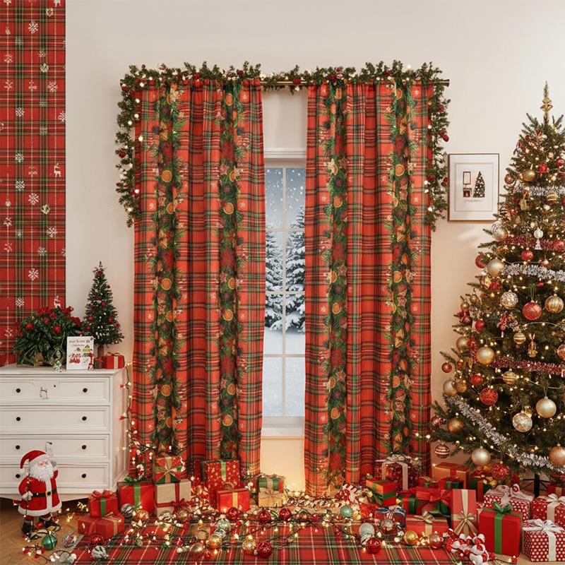 Crăciun Cortine Americane Cortine de Ușă Cortine Finisate cu Moș Crăciun Decorare Fără Găurire Cortine Finisate Ferestre Mari