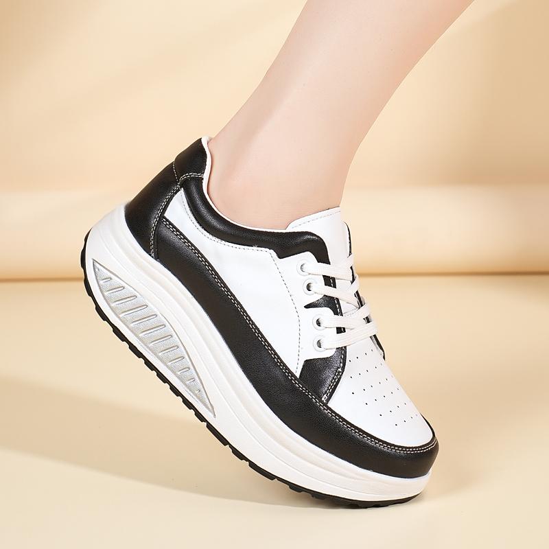 Women's Sneakers Height Increase White Leather Platform Casual Simple Thick Sole Elevator Shake Shoes