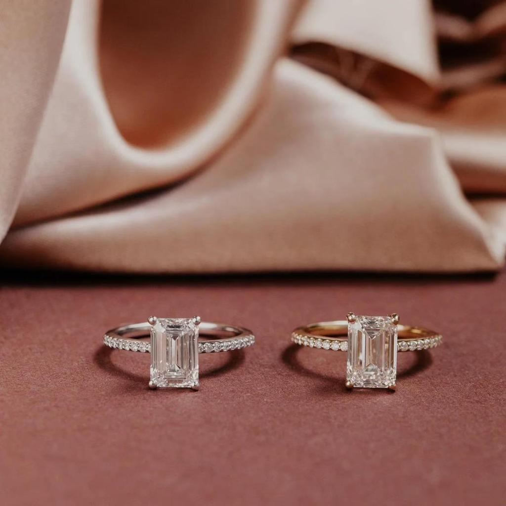 2 ct smaragdslipad kubisk zirkonia förlovningsring: Belagd CZ-band, Guldfärgad ring: Art Deco Bröllops Smycken Gåva För Kvinnor