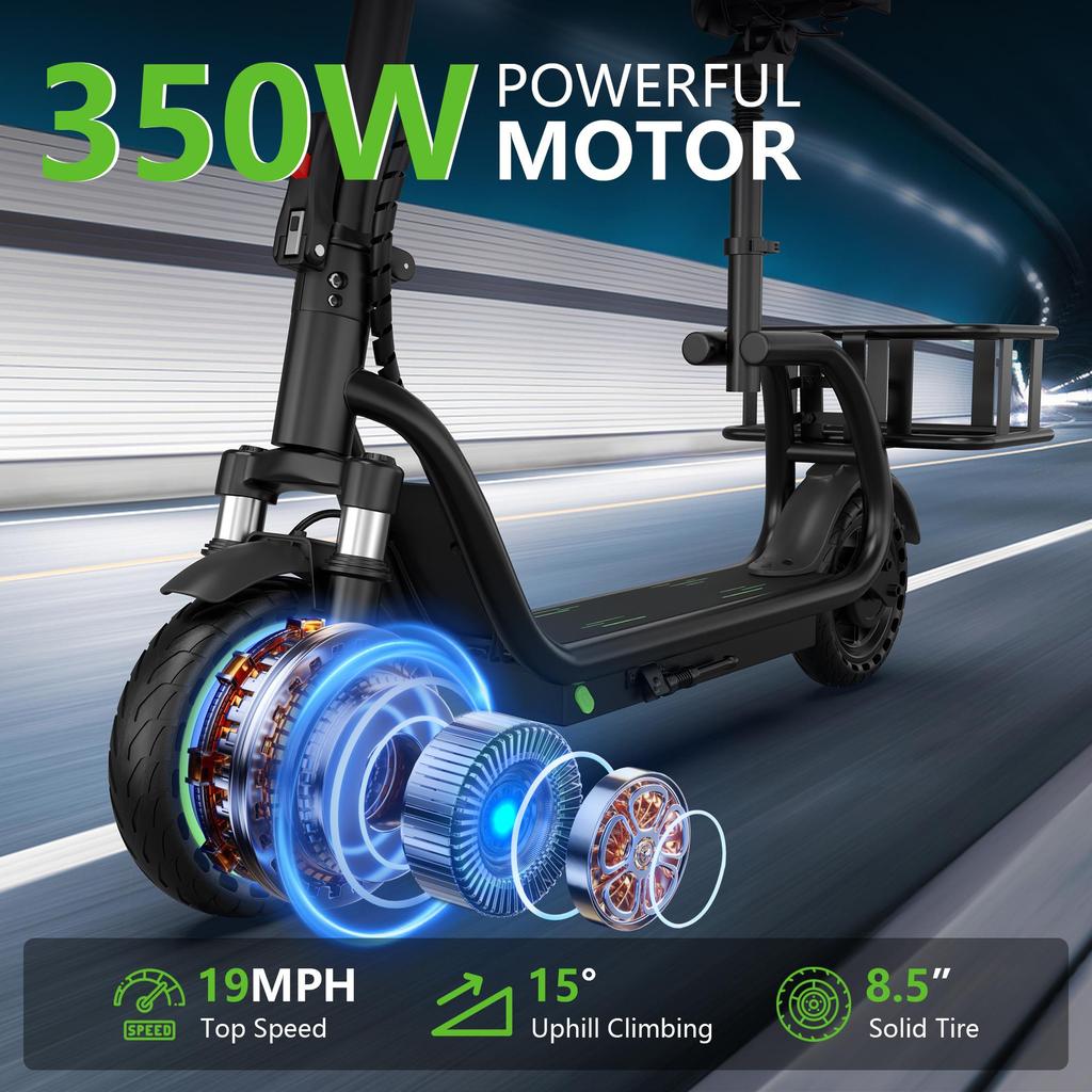 AOVOPRO H2PRO 350W Electric Scooter 8.5 Inch Wheel With Seat & Basket 19 Miles