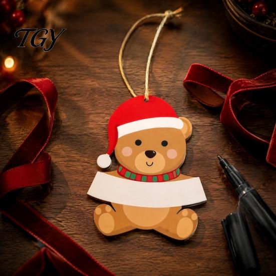 Blank Writing Christmas Decor Wooden Ornament, Cute Bear Gingerbread Gnome Cat Dog Family Keepsake Gift Ideas Hanging Decorations for