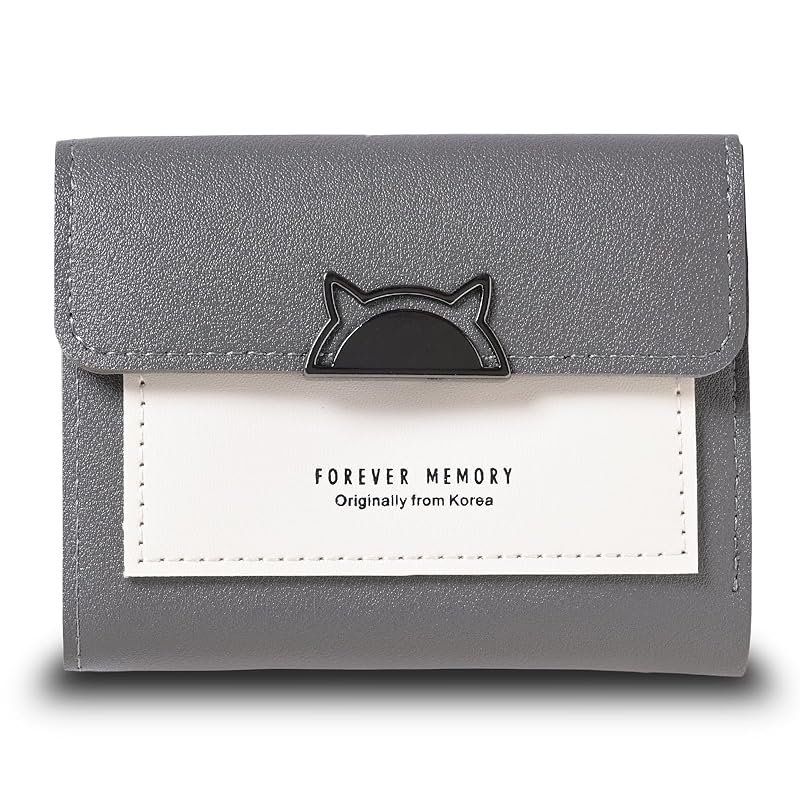 

A must-see for cat lovers Korean trendy mini wallet ladies wallet cheap cute PU leather (gray)